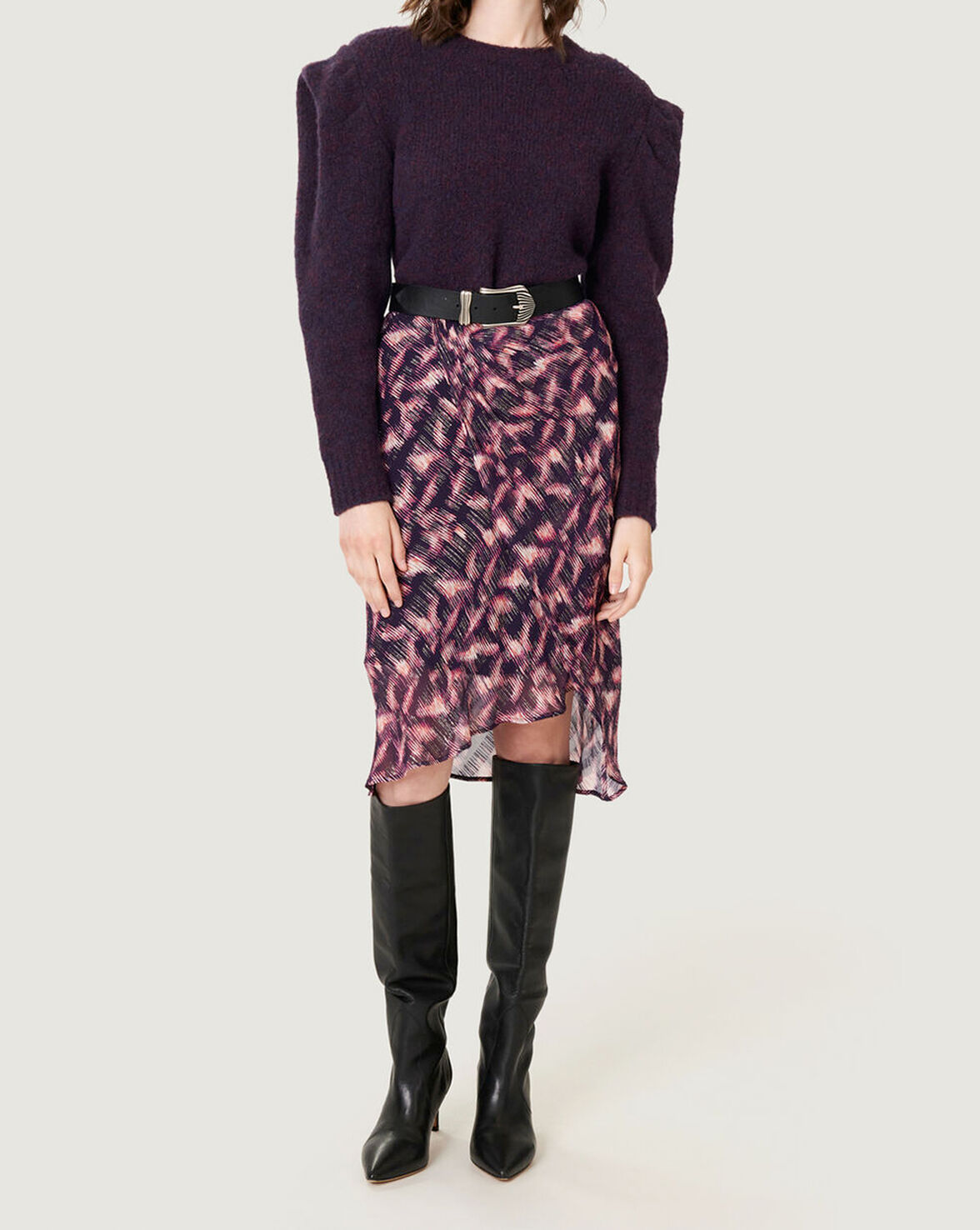 TAIO PRINTED RUFFLE MIDI SKIRT image number null